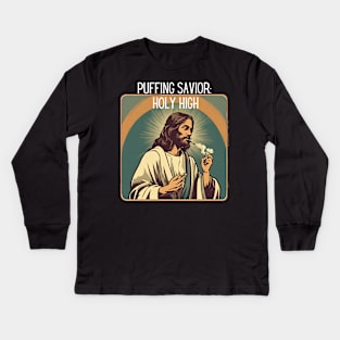 Jesus Meme - Puffing Savior: Holy High Kids Long Sleeve T-Shirt